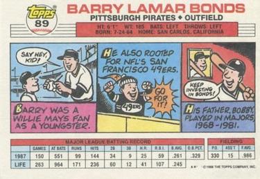 1988 Topps Big #89 Barry Bonds Back