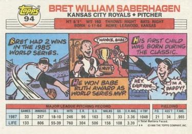 1988 Topps Big #94 Bret Saberhagen Back