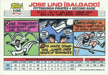 1988 Topps Big #106 Jose Lind Back