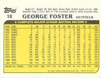 1982 Topps Squirt #18 George Foster Back