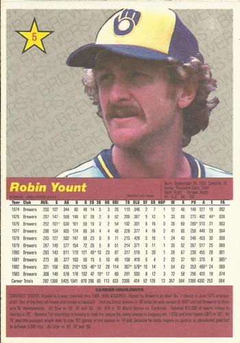 1984 Donruss Action All-Stars #5 Robin Yount Back
