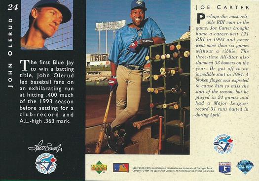 1994 Upper Deck All-Star Jumbos #24 John Olerud / Joe Carter Back