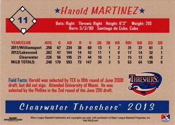 2013 Grandstand Clearwater Threshers #NNO Harold Martinez Back
