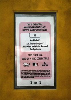 2022 Topps Allen & Ginter - Mini Framed Printing Plate Magenta #49 Mookie Betts Back