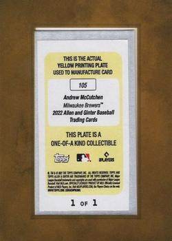 2022 Topps Allen & Ginter - Mini Framed Printing Plate Yellow #105 Andrew McCutchen Back