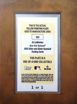 2022 Topps Allen & Ginter - Mini Framed Printing Plate Yellow #164 DJ LeMahieu Back