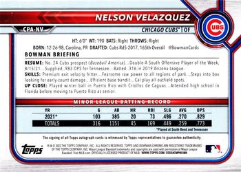 2022 Bowman Chrome - Prospect Autographs #CPA-NV Nelson Velazquez Back