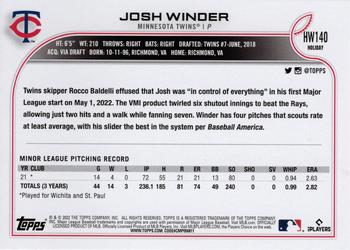 2022 Topps Holiday #HW140 Josh Winder Back