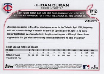 2022 Topps Holiday #HW195 Jhoan Duran Back