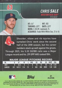 2022 Stadium Club - Black Foil #63 Chris Sale Back