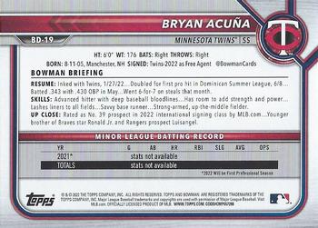2022 Bowman Draft #BD-19 Bryan Acuña Back