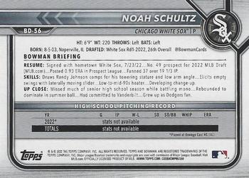 2022 Bowman Draft #BD-56 Noah Schultz Back