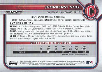 2022 Bowman Draft #BD-60 Jhonkensy Noel Back