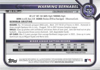 2022 Bowman Draft #BD-179 Warming Bernabel Back