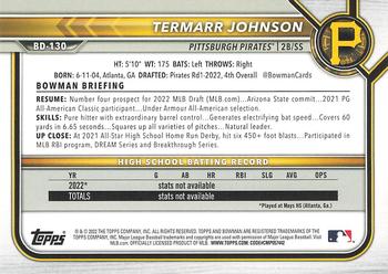 2022 Bowman Draft 1st Edition #BD-130 Termarr Johnson Back