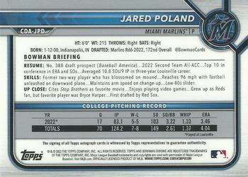2022 Bowman Draft - Chrome Draft Pick Autographs Purple #CDA-JPD Jared Poland Back