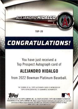 2022 Bowman Platinum - Top Prospect Autograph #TOP-20 Alejandro Hidalgo Back