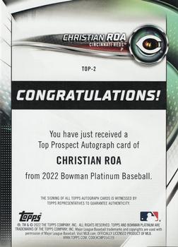 2022 Bowman Platinum - Top Prospect Autograph Pink #TOP-2 Christian Roa Back