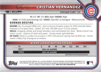 2022 Bowman Draft - Aqua #BD-111 Cristian Hernandez Back