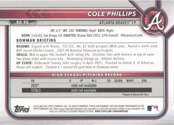 2022 Bowman Draft - Orange #BD-90 Cole Phillips Back
