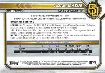2022 Bowman Draft - Chrome #BDC-4 Adam Mazur Back