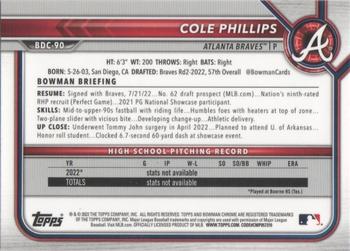 2022 Bowman Draft - Chrome #BDC-90 Cole Phillips Back