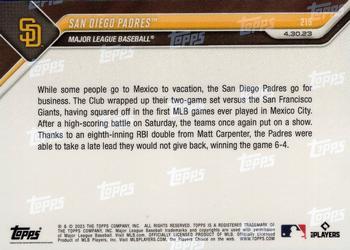 2023 Topps Now #215 San Diego Padres Back