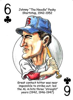 2022 Hero Decks Boston Red Sox Baseball Heroes Playing Cards (16th Edition) #6♣ Johnny Pesky Front
