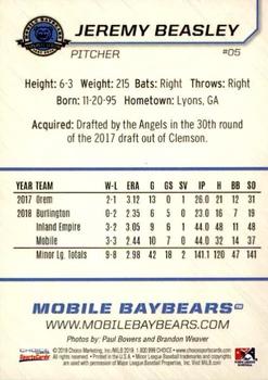 2019 Choice Mobile BayBears #5 Jeremy Beasley Back