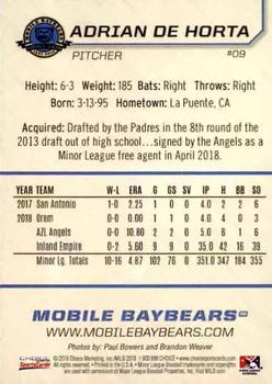 2019 Choice Mobile BayBears #9 Adrian de Horta Back