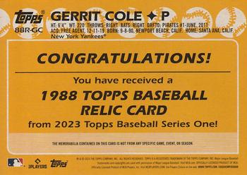 2023 Topps - 1988 Topps Baseball 35th Anniversary Relics (Series One) #88R-GC Gerrit Cole Back