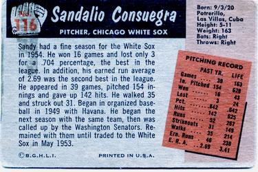 1955 Bowman #116 Sandy Consuegra Back