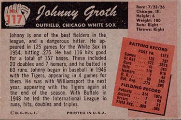 1955 Bowman #117 Johnny Groth Back