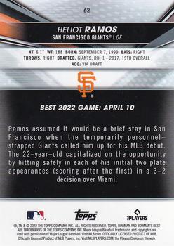 2022 Bowman's Best #62 Heliot Ramos Back