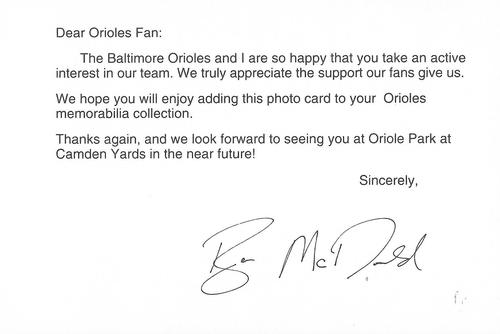 1993 Baltimore Orioles Photocards #NNO Ben McDonald Back
