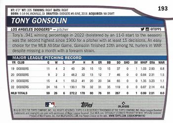 2023 Topps Big League #193 Tony Gonsolin Back