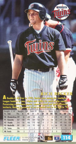 1994 Fleer Extra Bases #114 Rich Becker Back