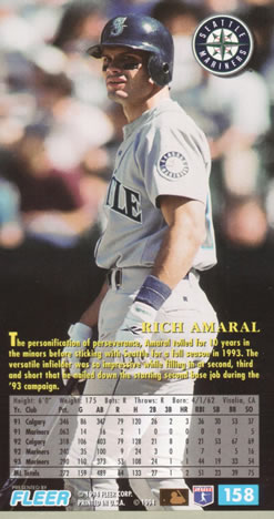 1994 Fleer Extra Bases #158 Rich Amaral Back