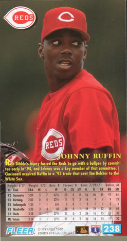 1994 Fleer Extra Bases #238 Johnny Ruffin Back