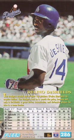 1994 Fleer Extra Bases #286 Delino DeShields Back