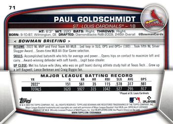 2023 Bowman #71 Paul Goldschmidt Back