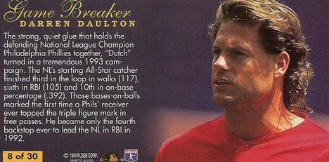 1994 Fleer Extra Bases - Game Breakers #8 Darren Daulton Back