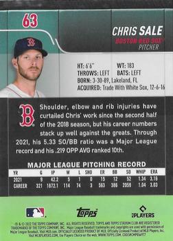 2022 Stadium Club Chrome - X-Fractor #63 Chris Sale Back