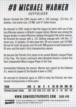 2017 Choice Somerset Patriots Top 20 #8 Michael Warner Back