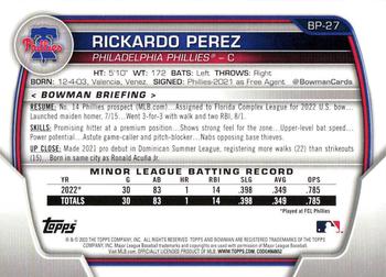 2023 Bowman - Prospects #BP-27 Rickardo Perez Back