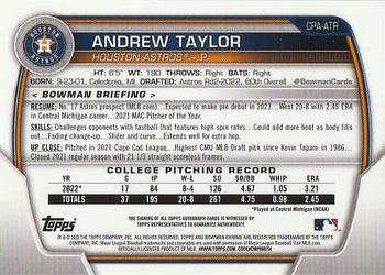 2023 Bowman - Chrome Prospect Autographs #CPA-ATR Andrew Taylor Back