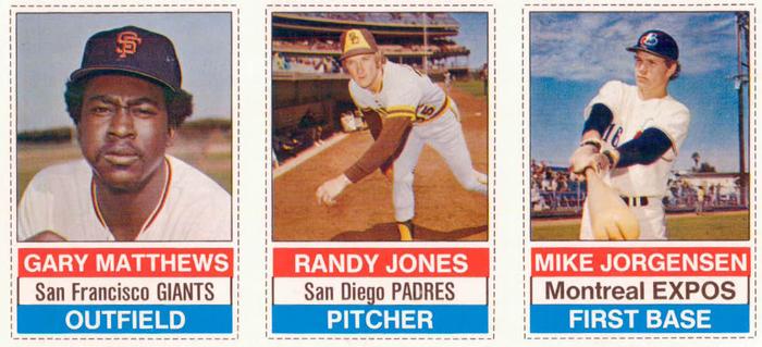 1976 Hostess - Panels Brown Back #142-144 Gary Matthews / Randy Jones / Mike Jorgensen Front