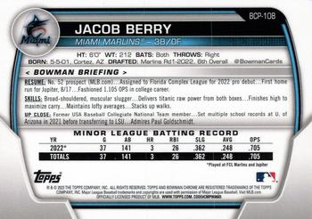 2023 Bowman - Chrome Prospects #BCP-108 Jacob Berry Back