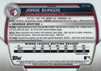 2023 Bowman - Chrome Prospects Refractor #BCP-98 Jorge Burgos Back