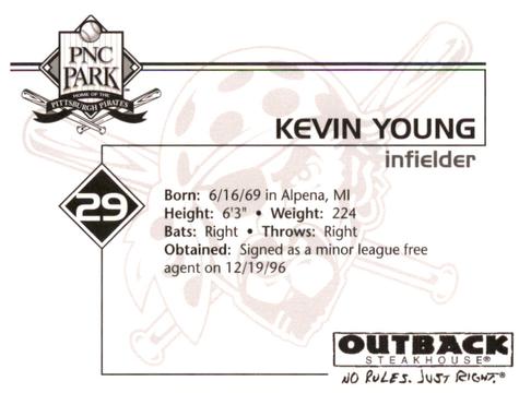 2002 Outback Steakhouse Pittsburgh Pirates #NNO Kevin Young Back